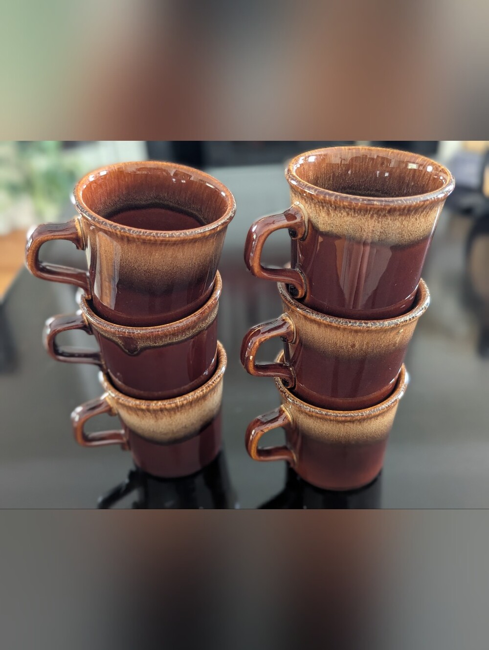 Vtg 6 Vintage Taylor International USA Drip Glaze Coffee Tea Mug Cups brown